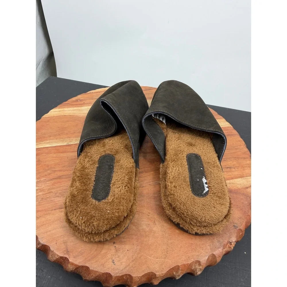 Beckett Simonon Jones Slipper Mens 9 Brown Leather Faux Fur Lined Scuff Slide